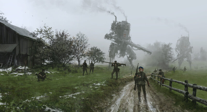 Soldiers with Mechs — Green, Dramatic, Morning