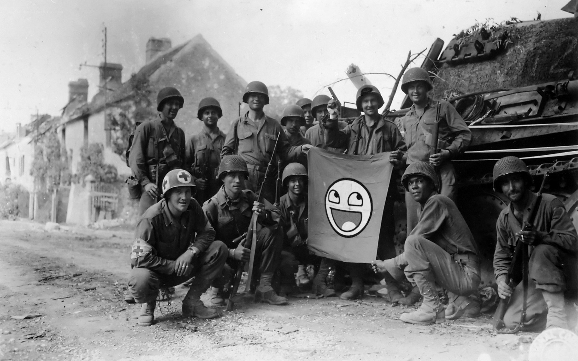 Soldiers with meme flag