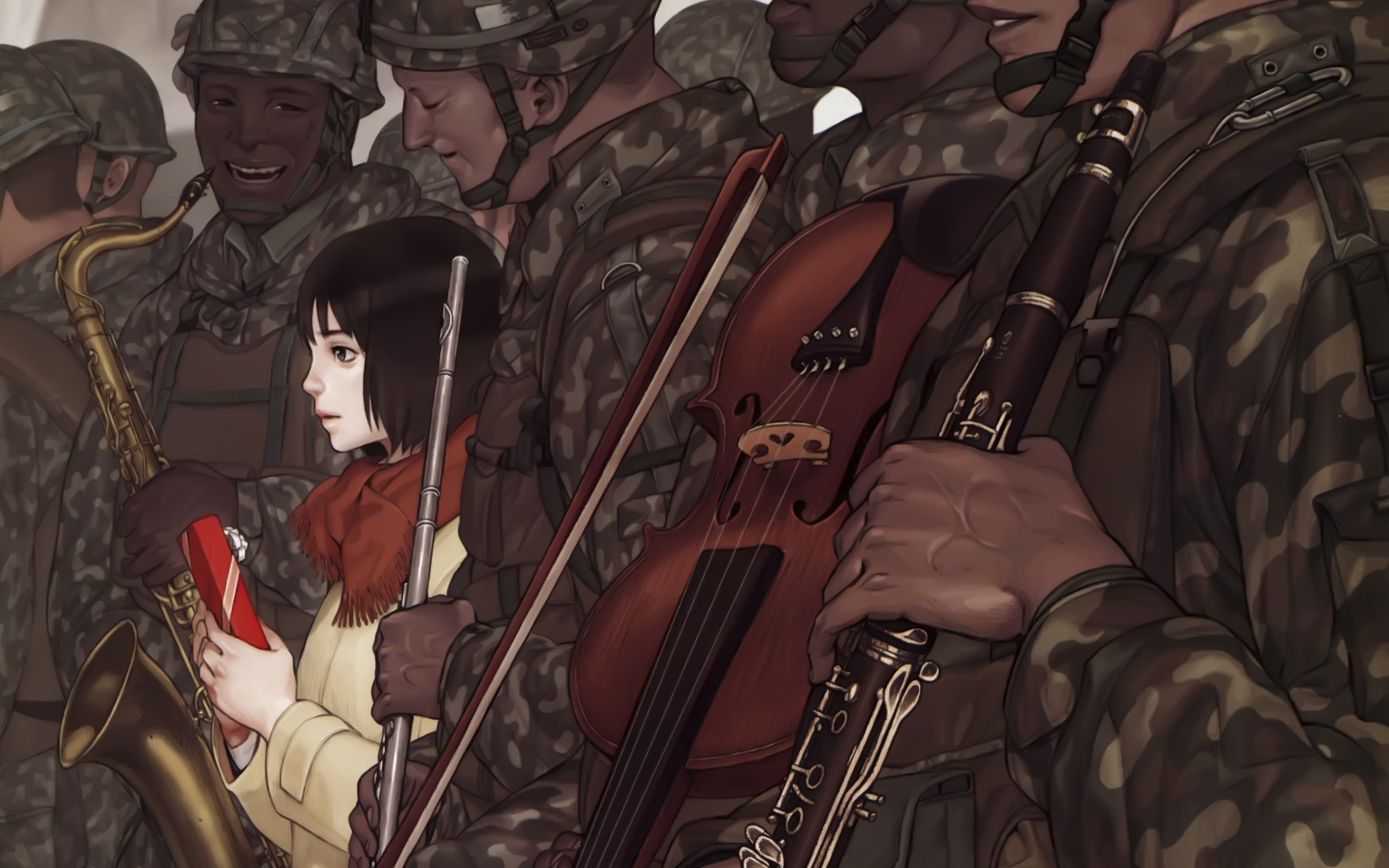 soldiers with musical instruments