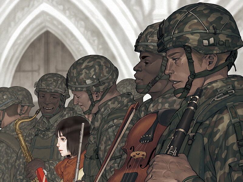 Soldiers with musical instruments
