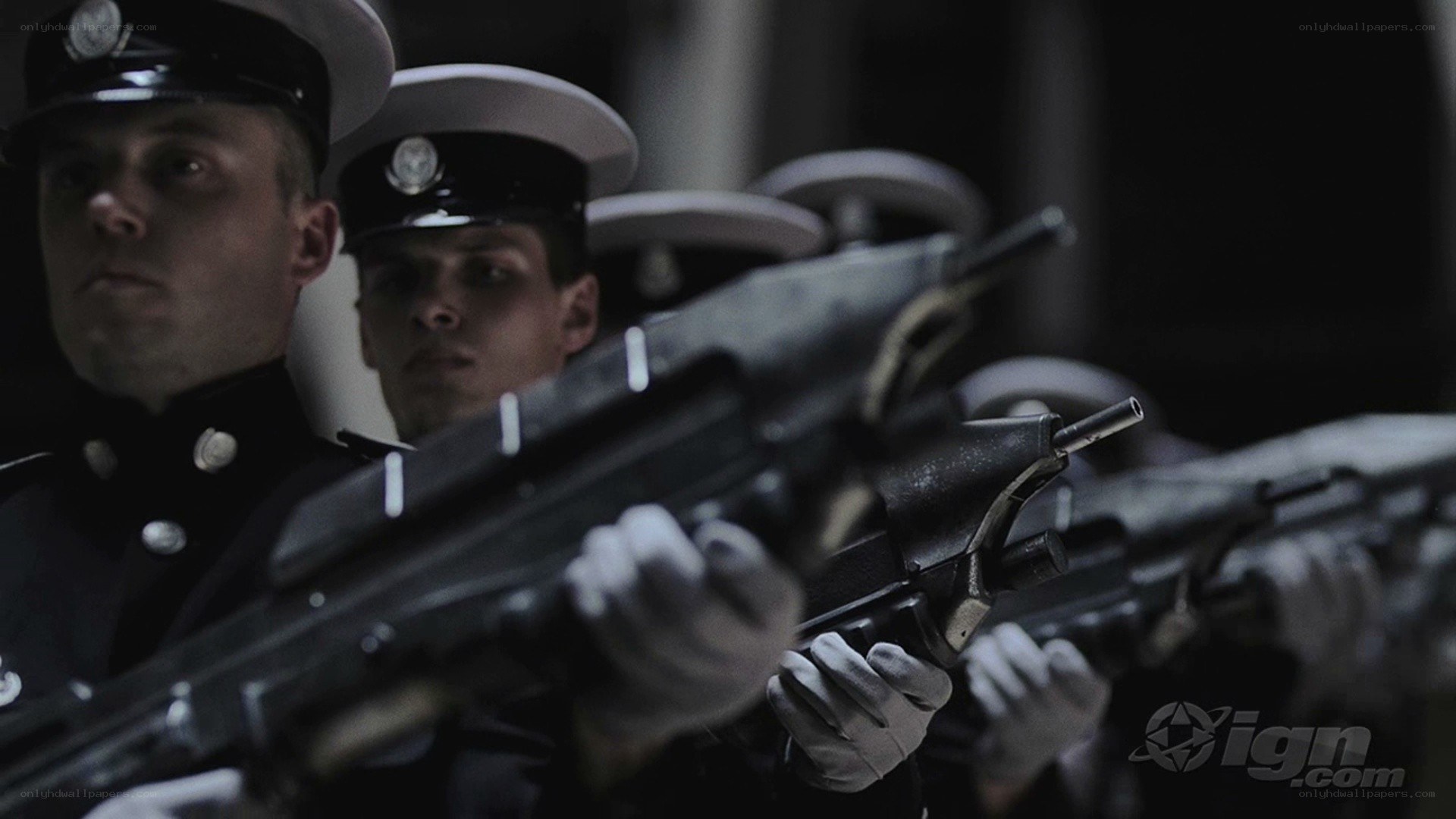 soldiers with rifles in formation