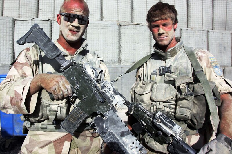 Soldiers with Rifles — Tan, Serious, Afternoon