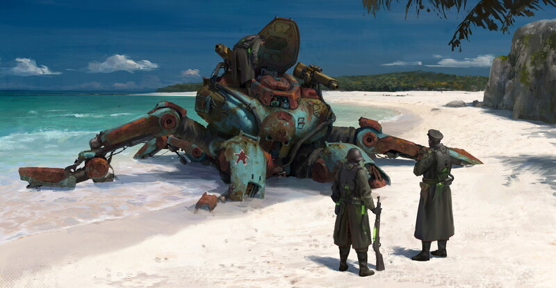 Soldiers with Robot on Beach