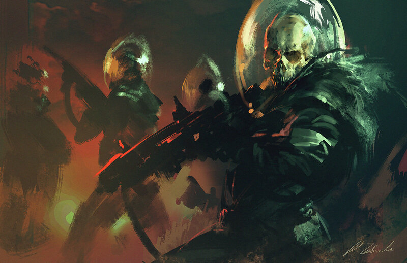Soldiers with Skull Helmets — Red