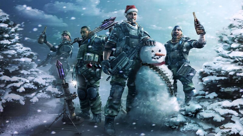 Soldiers with Snowman — White, Festive, Winter
