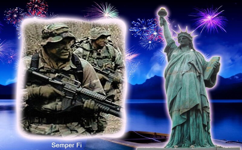 Soldiers with Statue of Liberty