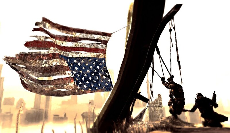 Soldiers with tattered flag