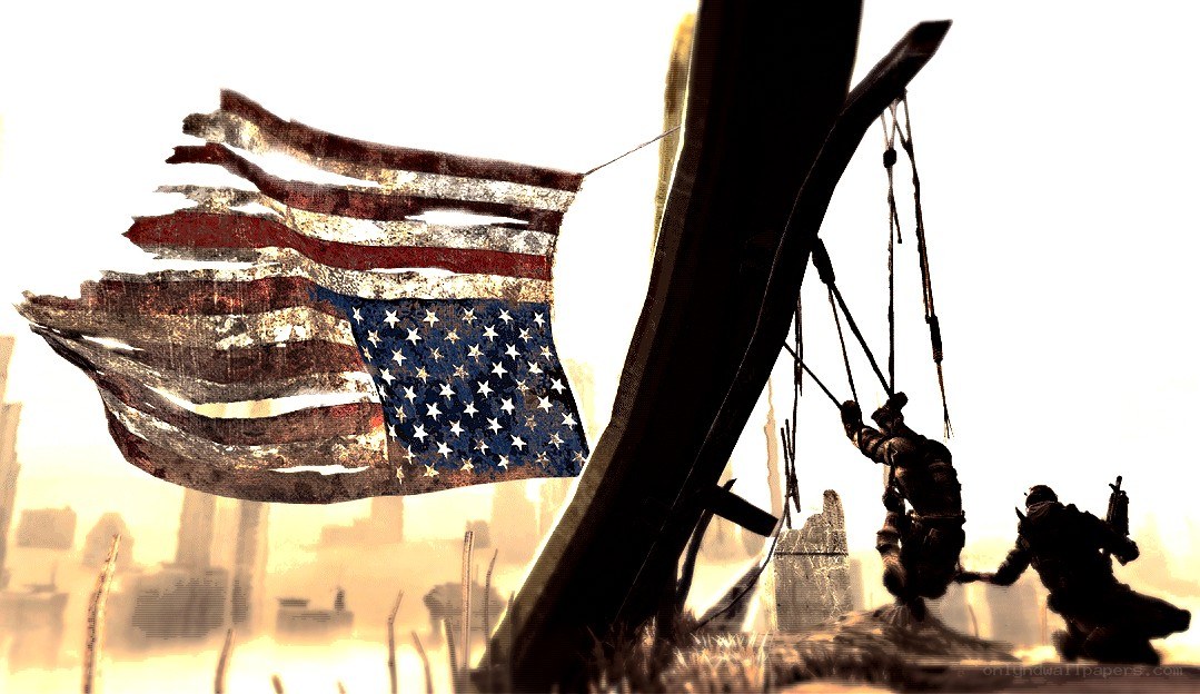 Soldiers with tattered flag