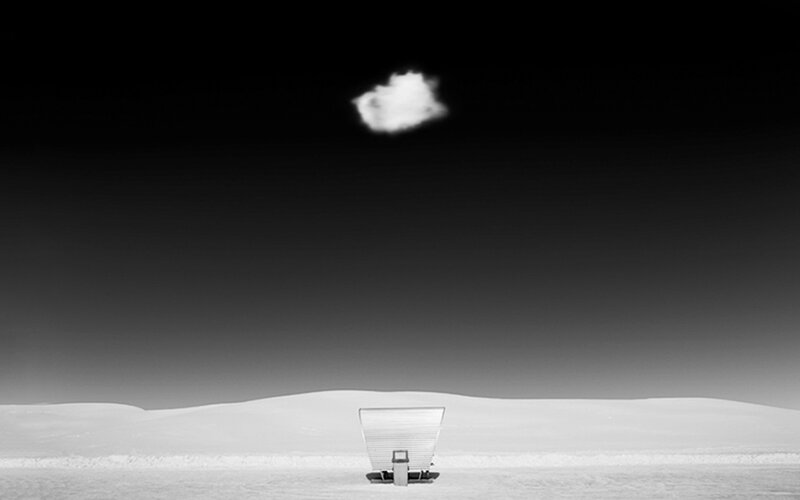 solitary bench in desert