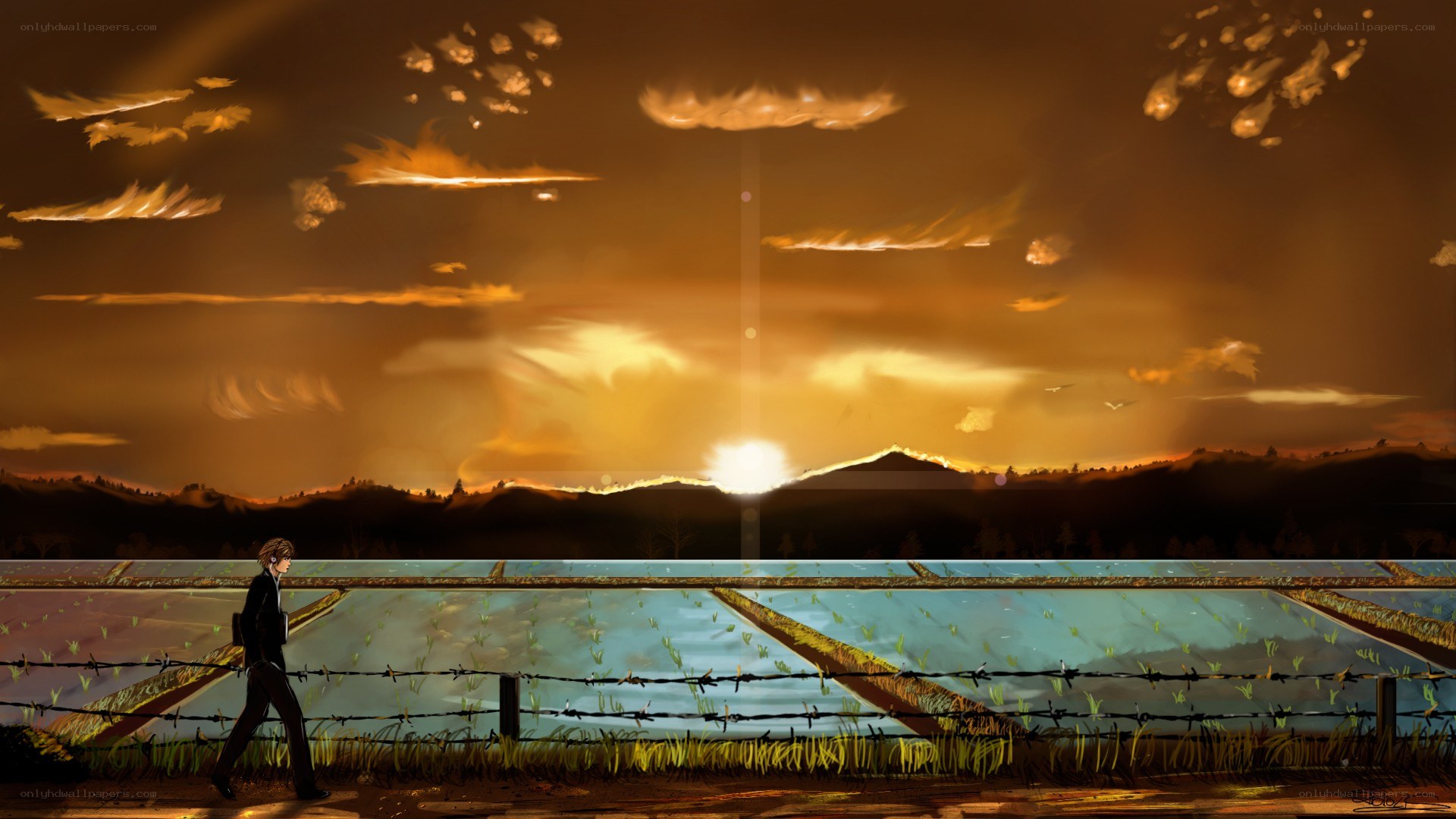 solitary figure at sunset