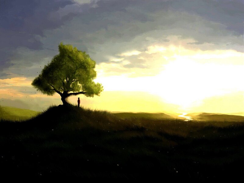 Solitary figure at sunset