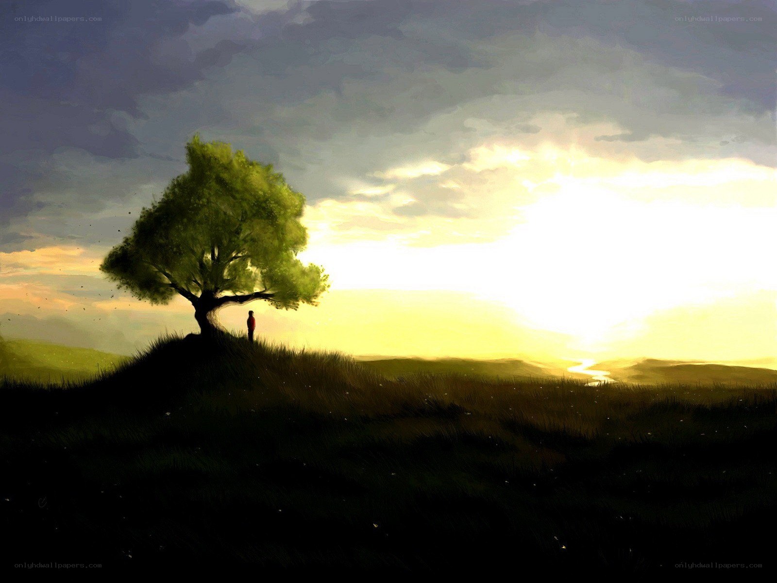 Solitary figure at sunset