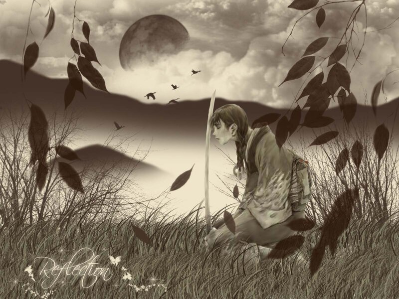 solitary figure in a field
