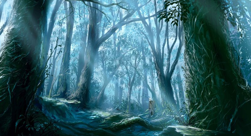 solitary figure in a misty forest