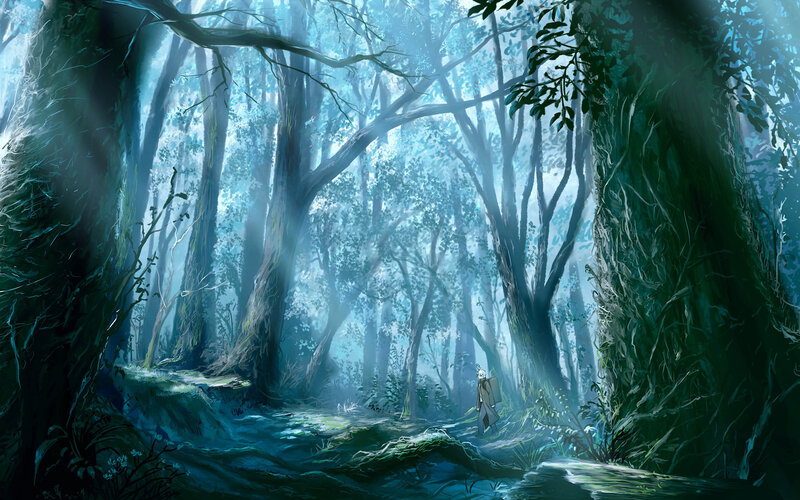 solitary figure in a misty forest