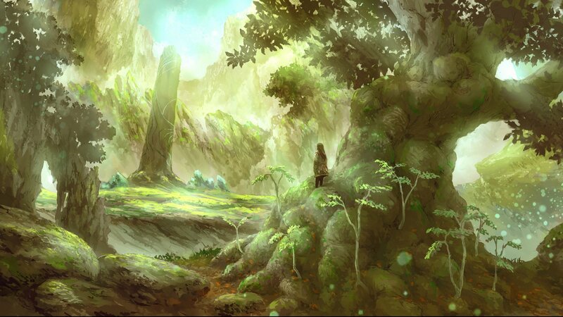 solitary figure in a mystical forest