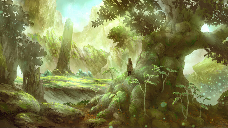 solitary figure in a mystical forest