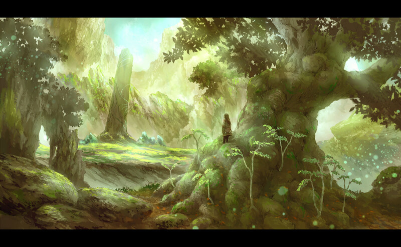solitary figure in a mystical forest