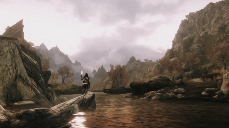 solitary figure in a rocky landscape