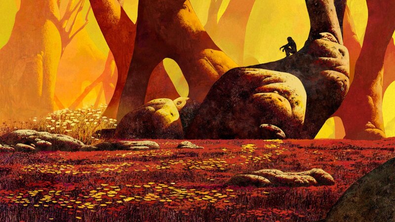 solitary figure in a surreal forest