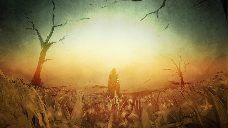 solitary figure in a wasteland