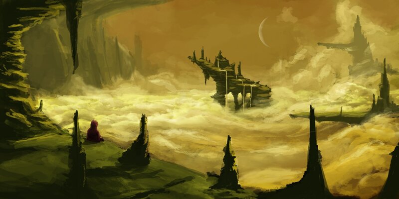 solitary figure in alien landscape