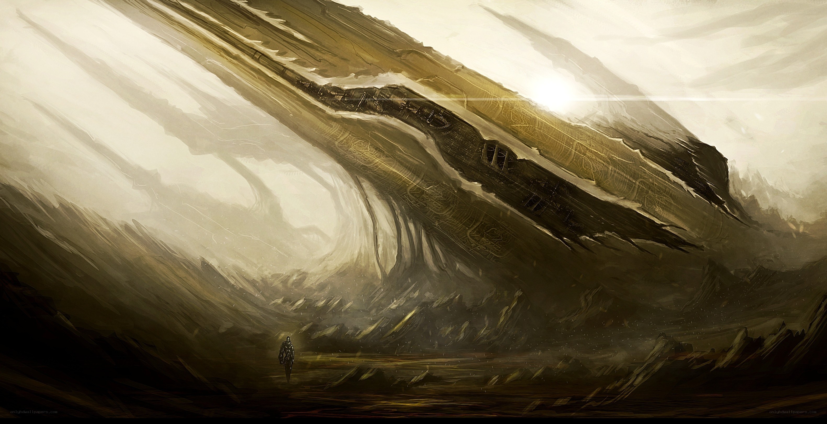 solitary figure in alien landscape