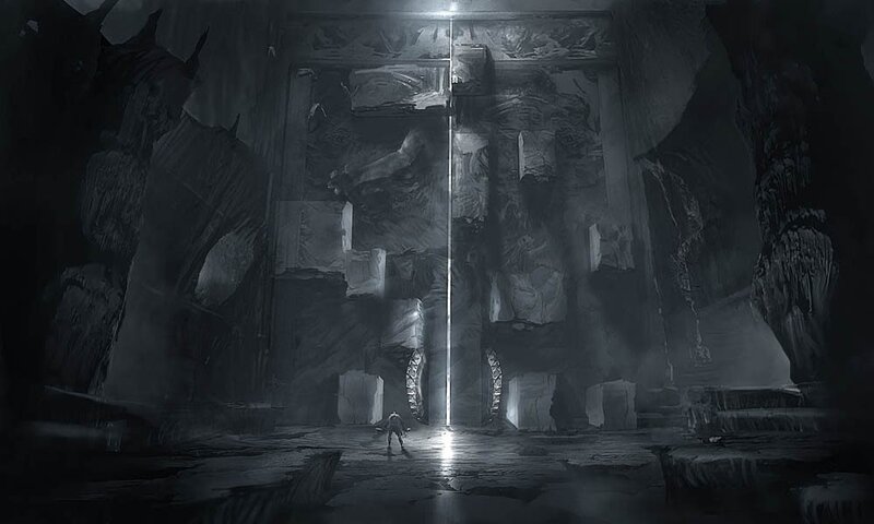 solitary figure in ancient ruin