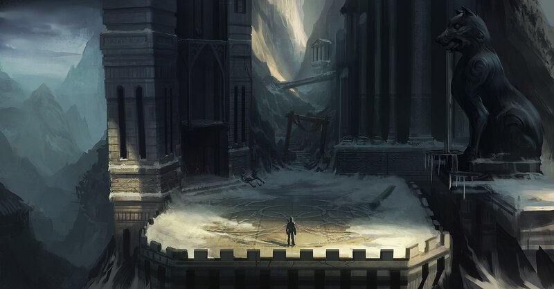 solitary figure in ancient ruin