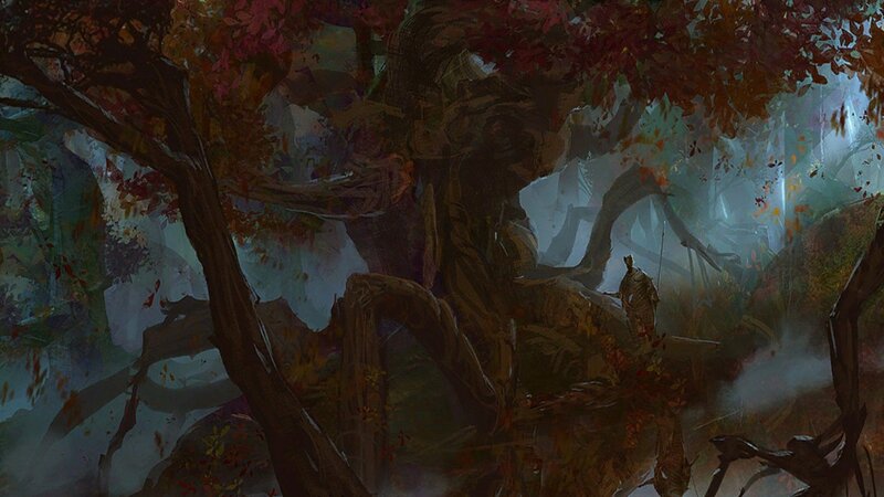 solitary figure in autumn forest