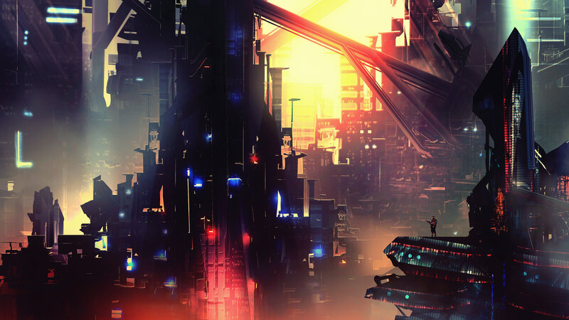 Solitary Figure in City — Yellow