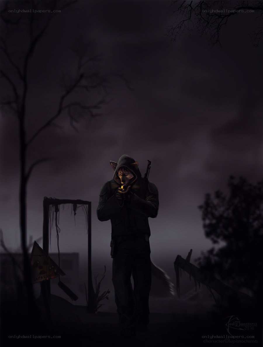 solitary figure in dark forest
