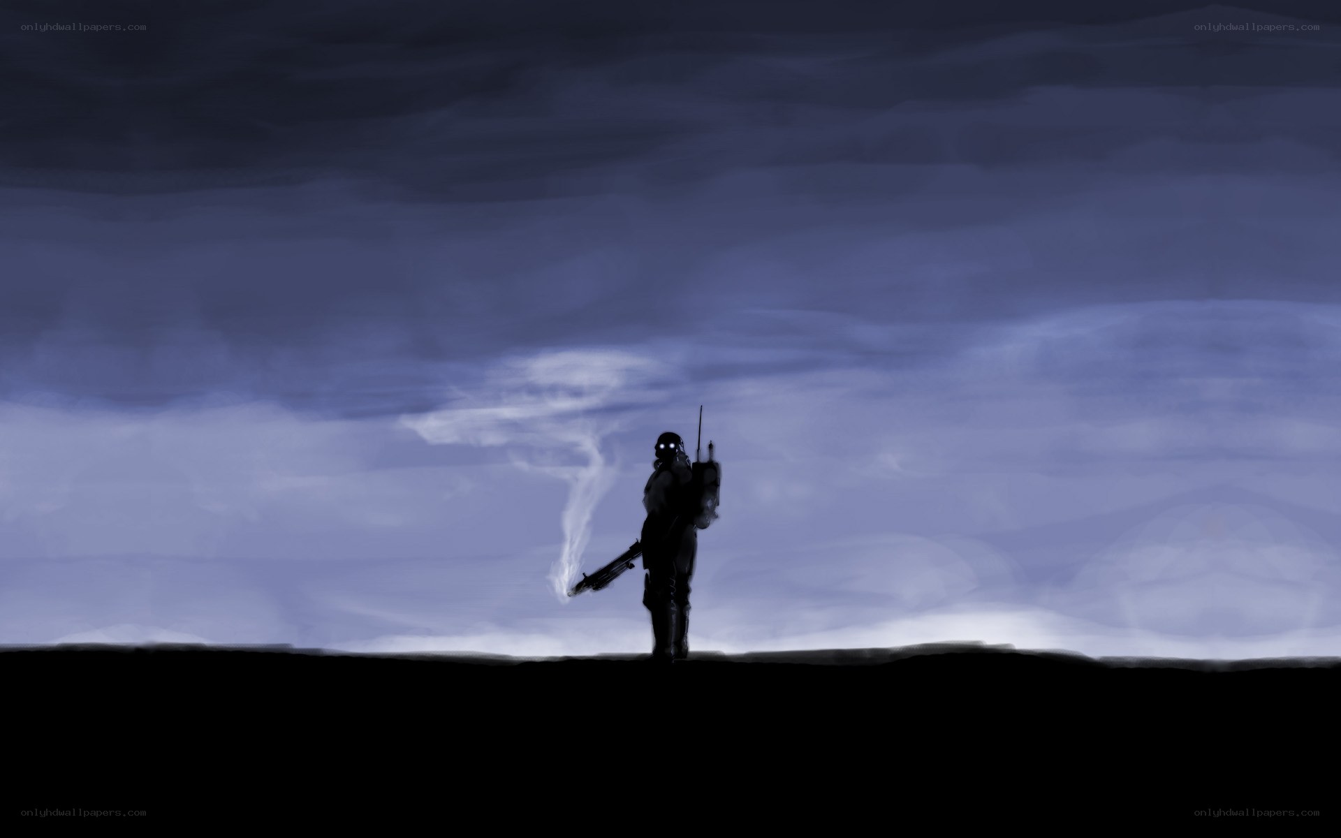 solitary figure in dark landscape