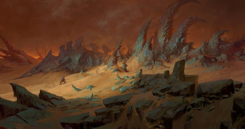 Solitary Figure in Desert — Orange