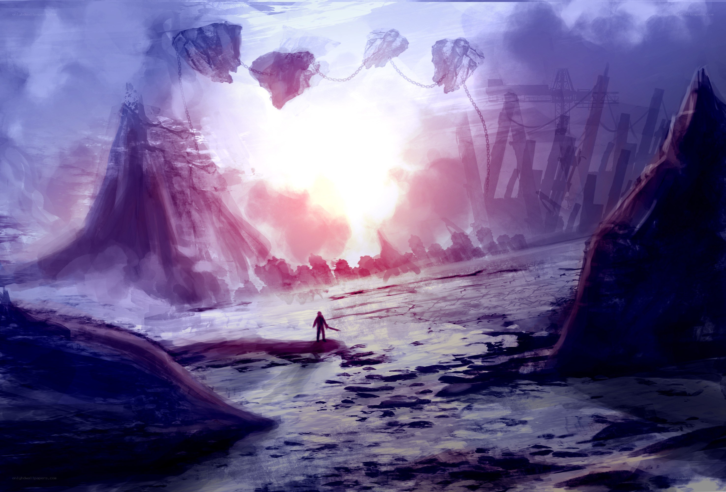 solitary figure in desolate landscape