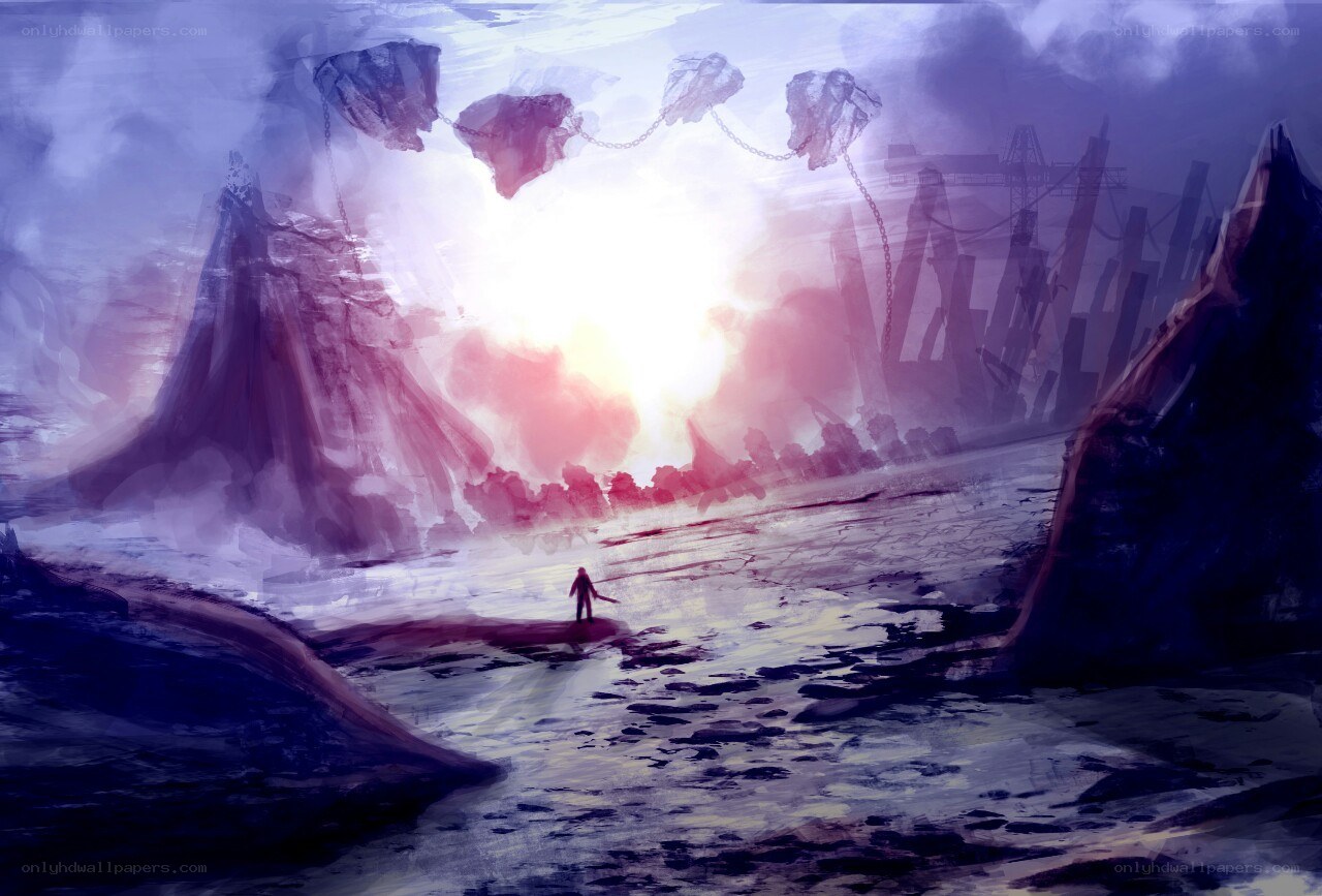 solitary figure in desolate landscape