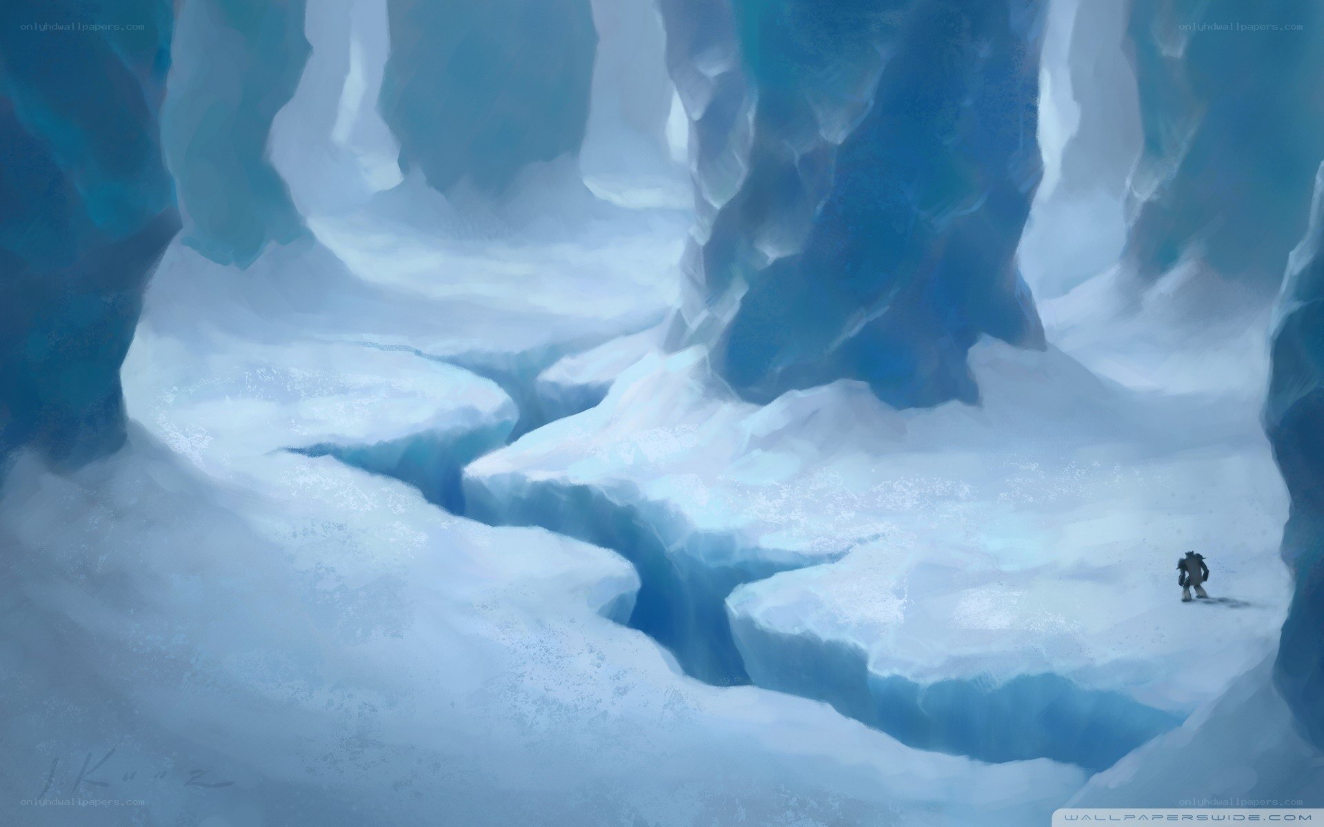 solitary figure in icy cavern