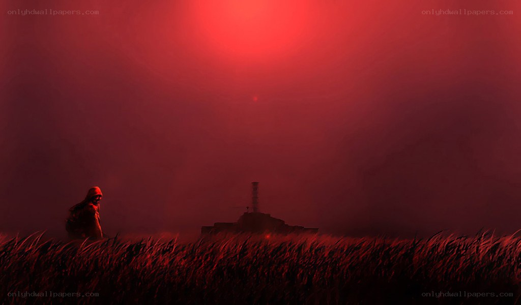 Solitary figure in red haze