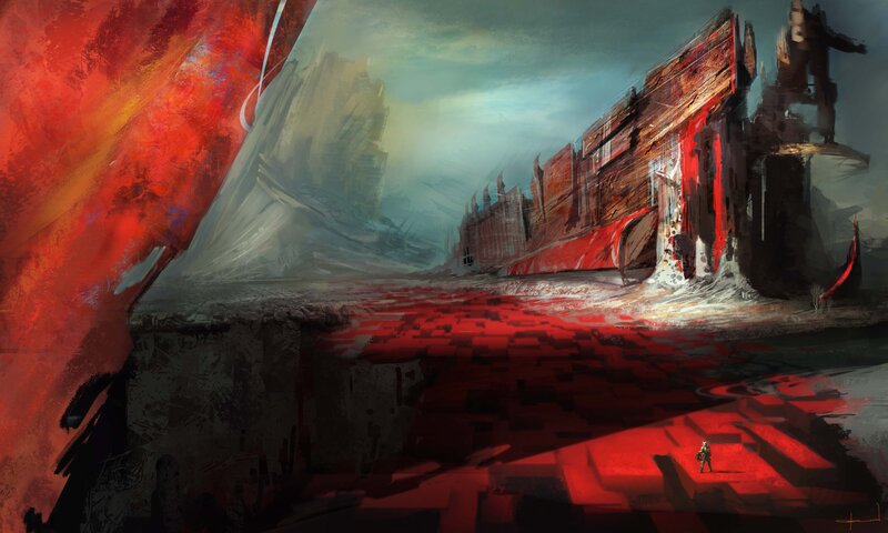 Solitary Figure in Red Landscape — Dramatic