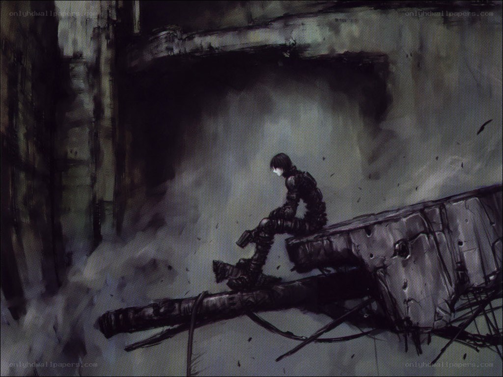 solitary figure in ruins
