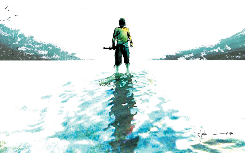 solitary figure in shallow water
