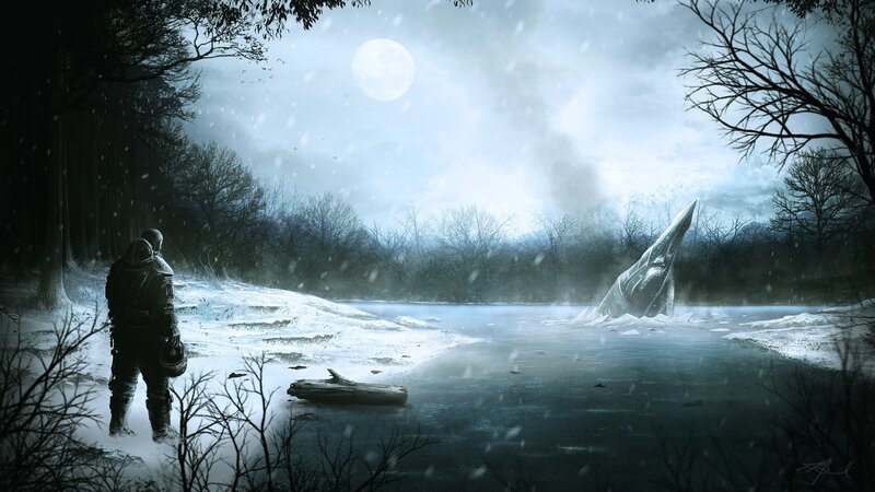 solitary figure in snowy landscape