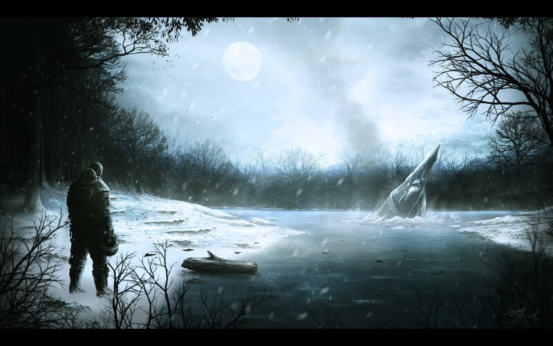 solitary figure in snowy landscape