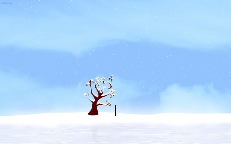 solitary figure in snowy landscape