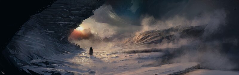 solitary figure in snowy landscape
