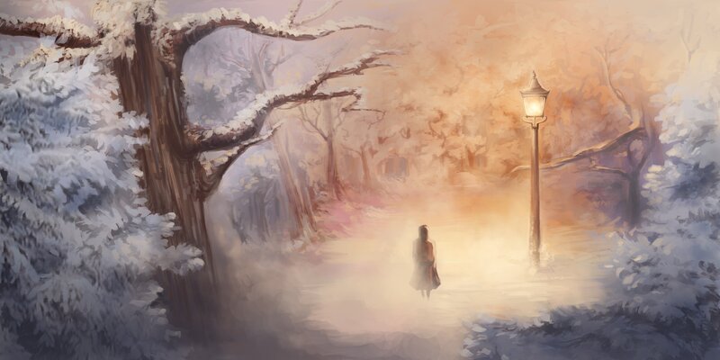 solitary figure in snowy park
