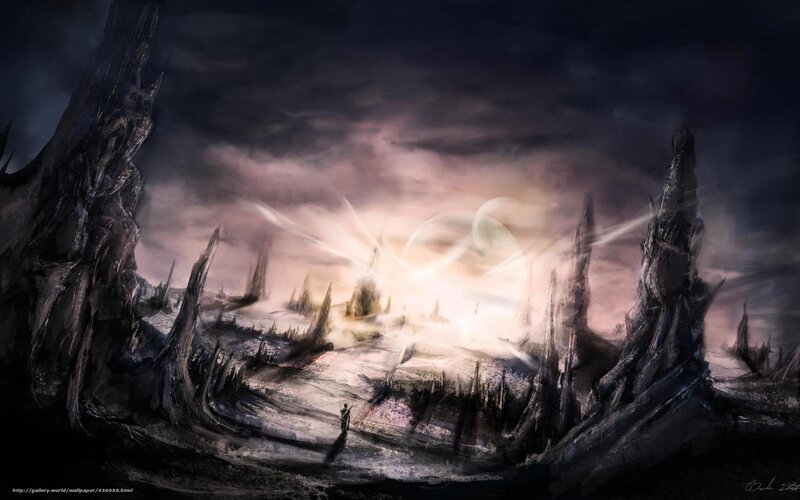 Solitary Figure in Wasteland — Black