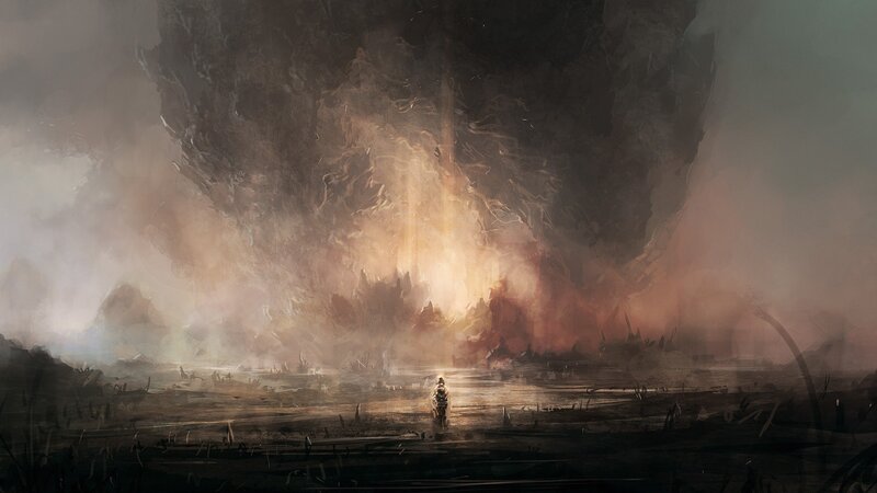 Solitary Figure in Wasteland — Brown