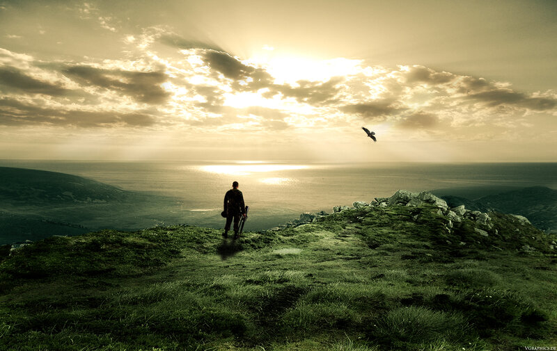 Solitary figure on a hill