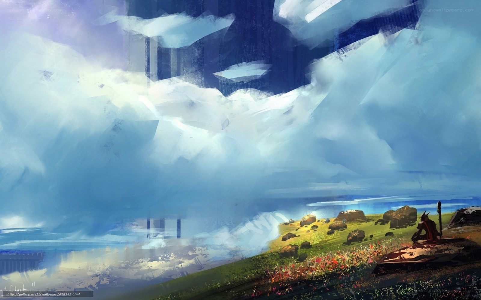 Solitary figure on a hill